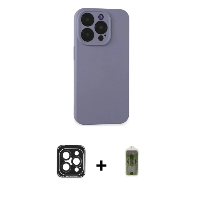 MARSİLYAN™- iPhone 15 Pro Max Kılıf Ahenk Serisi - Siyah Joko Magic 5D Hayalet Cam + Siyah PVD Metal Kamera Lens