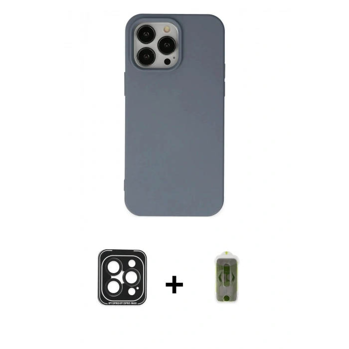 MARSİLYAN™- iPhone 15 Pro Max Kılıf Ahenk Serisi - Siyah Joko Magic 5D Hayalet Cam + Siyah PVD Metal Kamera Lens