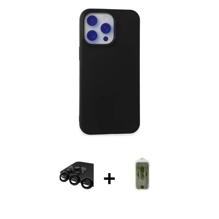 MARSİLYAN™- iPhone 15 Pro Max Kılıf Ahenk Serisi - Siyah Joko Magic 5D Hayalet Cam + Raze Metal Kamera Lens - SH