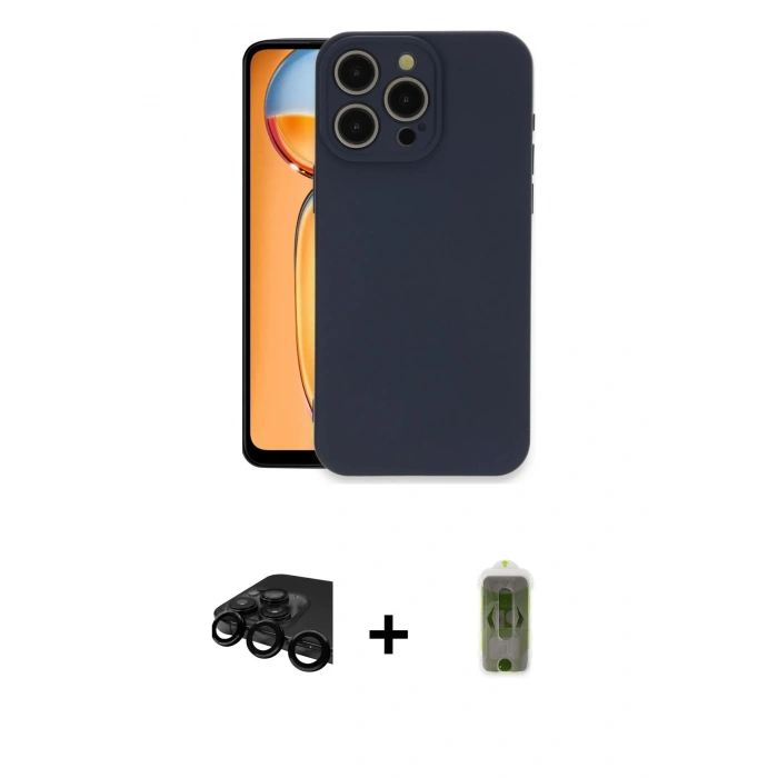 MARSİLYAN™- iPhone 15 Pro Max Kılıf Ahenk Serisi - Siyah Joko Magic 5D Hayalet Cam + Raze Metal Kamera Lens - SH