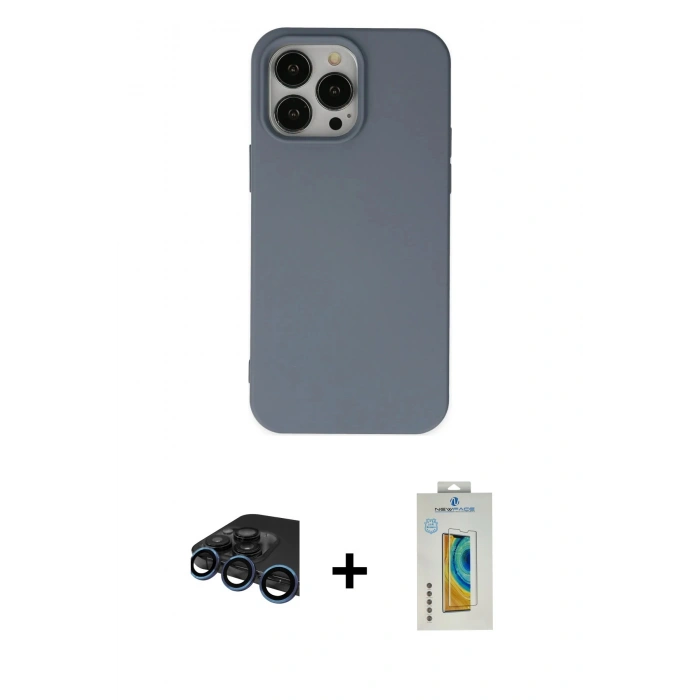 MARSİLYAN™- iPhone 15 Pro Max Kılıf Ahenk Serisi - Siyah Polymer Nano Ekran Koruyucu + Raze Metal Kamera Lens - LT