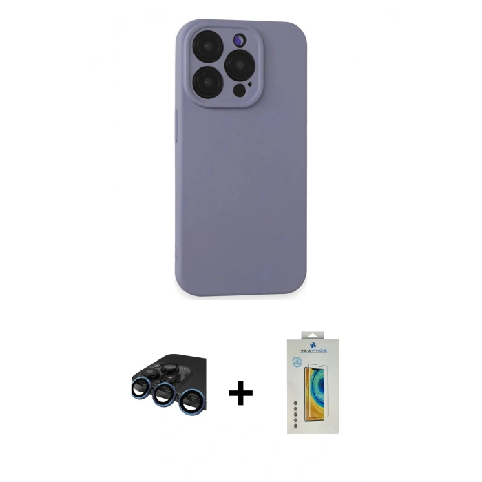 MARSİLYAN™- iPhone 15 Pro Max Kılıf Ahenk Serisi - Siyah Polymer Nano Ekran Koruyucu + Raze Metal Kamera Lens - LT
