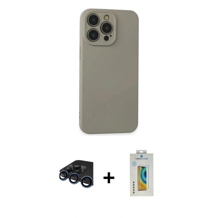 MARSİLYAN™- iPhone 15 Pro Max Kılıf Ahenk Serisi - Siyah Polymer Nano Ekran Koruyucu + Raze Metal Kamera Lens - LT