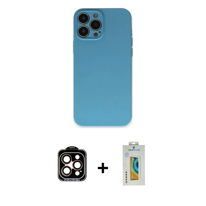 MARSİLYAN™- iPhone 15 Pro Max Kılıf Ahenk Serisi - Siyah Polymer Nano Ekran Koruyucu + PVD Metal Kamera Lens - TU