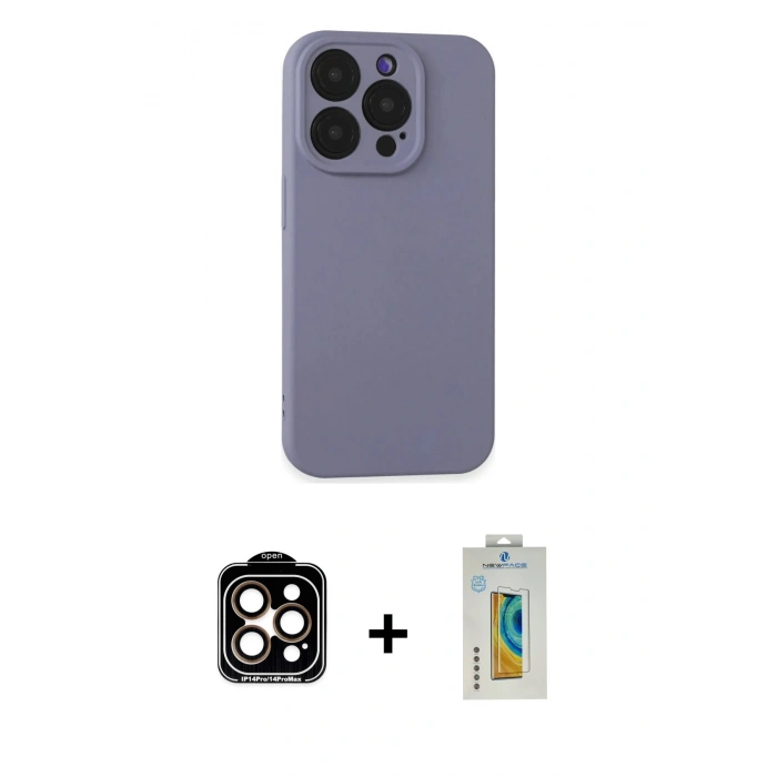 MARSİLYAN™- iPhone 15 Pro Max Kılıf Ahenk Serisi - Siyah Polymer Nano Ekran Koruyucu + PVD Metal Kamera Lens - TU