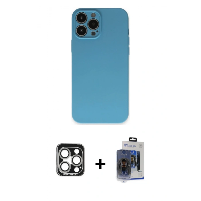 MARSİLYAN™- iPhone 15 Pro Max Kılıf Ahenk Serisi - Siyah Vanessa Magic Cam + PVD Metal Kamera Lens - GS