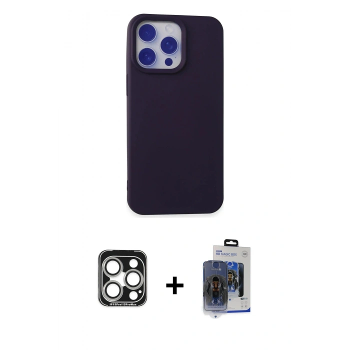 MARSİLYAN™- iPhone 15 Pro Max Kılıf Ahenk Serisi - Siyah Vanessa Magic Cam + PVD Metal Kamera Lens - GS