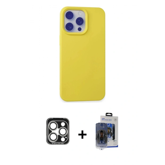 MARSİLYAN™- iPhone 15 Pro Max Kılıf Ahenk Serisi - Siyah Vanessa Magic Cam + PVD Metal Kamera Lens - GS