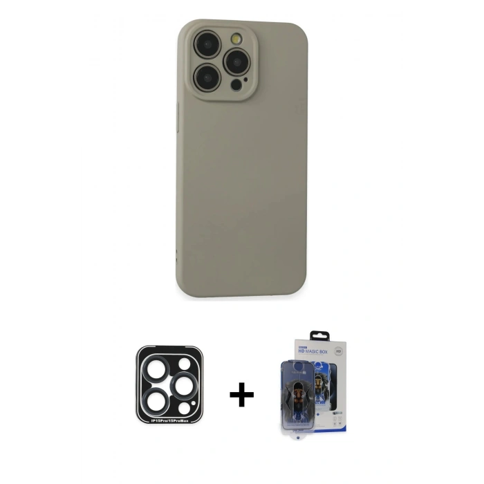 MARSİLYAN™- iPhone 15 Pro Max Kılıf Ahenk Serisi - Siyah Vanessa Magic Cam + PVD Metal Kamera Lens - LT