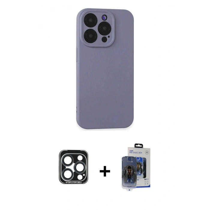 MARSİLYAN™- iPhone 15 Pro Max Kılıf Ahenk Serisi - Siyah Vanessa Magic Cam + PVD Metal Kamera Lens - LT