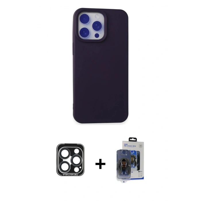 MARSİLYAN™- iPhone 15 Pro Max Kılıf Ahenk Serisi - Siyah Vanessa Magic Cam + PVD Metal Kamera Lens - LT