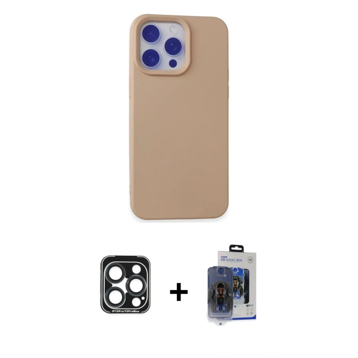 MARSİLYAN™- iPhone 15 Pro Max Kılıf Ahenk Serisi - Siyah Vanessa Magic Cam + PVD Metal Kamera Lens - LT
