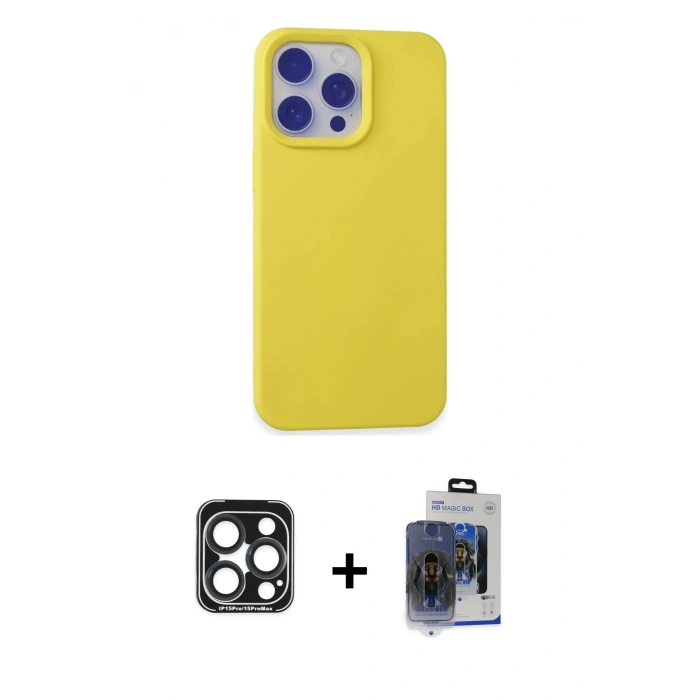 MARSİLYAN™- iPhone 15 Pro Max Kılıf Ahenk Serisi - Siyah Vanessa Magic Cam + PVD Metal Kamera Lens - LT