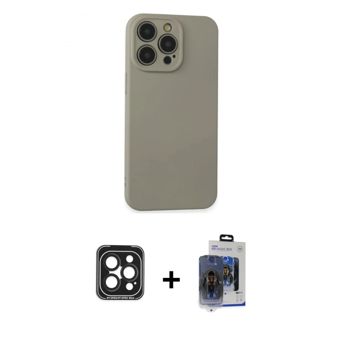 MARSİLYAN™- iPhone 15 Pro Max Kılıf Ahenk Serisi - Siyah Vanessa Magic Cam + PVD Metal Kamera Lens - SH