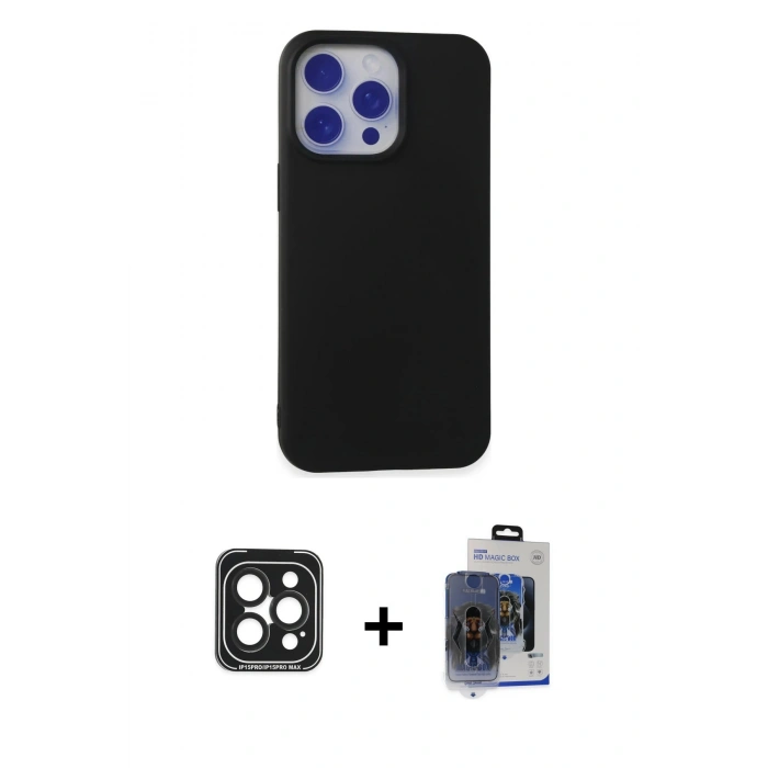 MARSİLYAN™- iPhone 15 Pro Max Kılıf Ahenk Serisi - Siyah Vanessa Magic Cam + PVD Metal Kamera Lens - SH