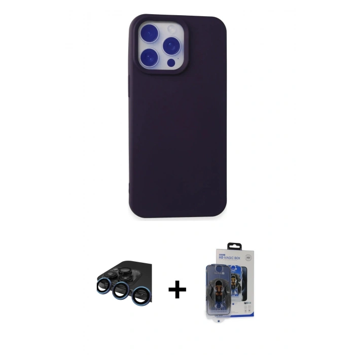 MARSİLYAN™- iPhone 15 Pro Max Kılıf Ahenk Serisi - Siyah Vanessa Magic Cam + Raze Metal Kamera Lens - LT