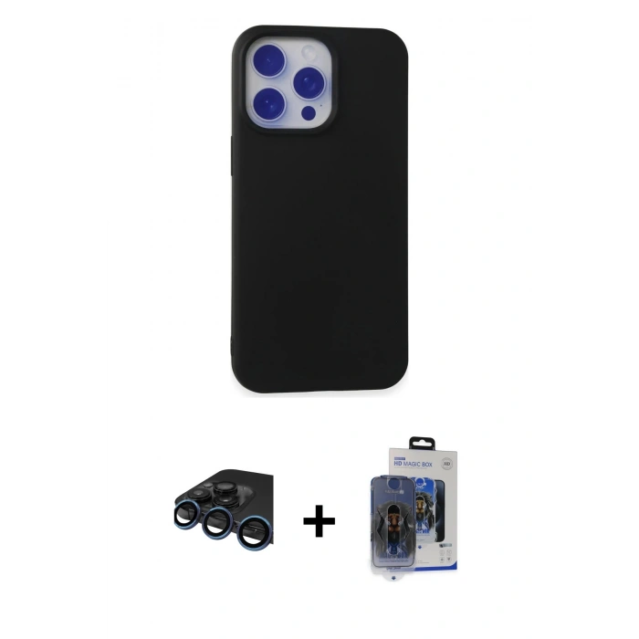 MARSİLYAN™- iPhone 15 Pro Max Kılıf Ahenk Serisi - Siyah Vanessa Magic Cam + Raze Metal Kamera Lens - LT