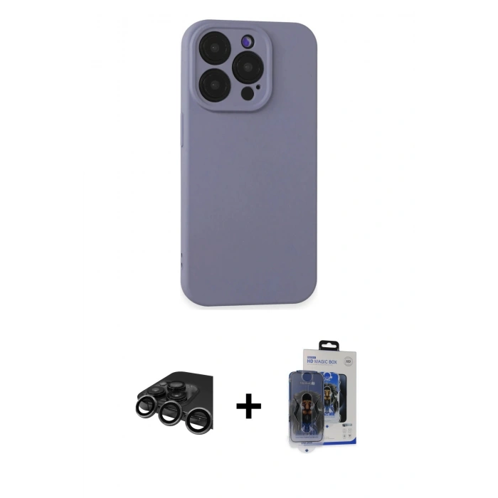 MARSİLYAN™- iPhone 15 Pro Max Kılıf Ahenk Serisi - Siyah Vanessa Magic Cam + Raze Metal Kamera Lens - TMGI
