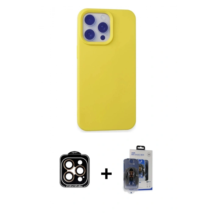 MARSİLYAN™- iPhone 15 Pro Max Kılıf Ahenk Serisi - Siyah Vanessa Magic Cam + Turuncu PVD Metal Kamera Lens