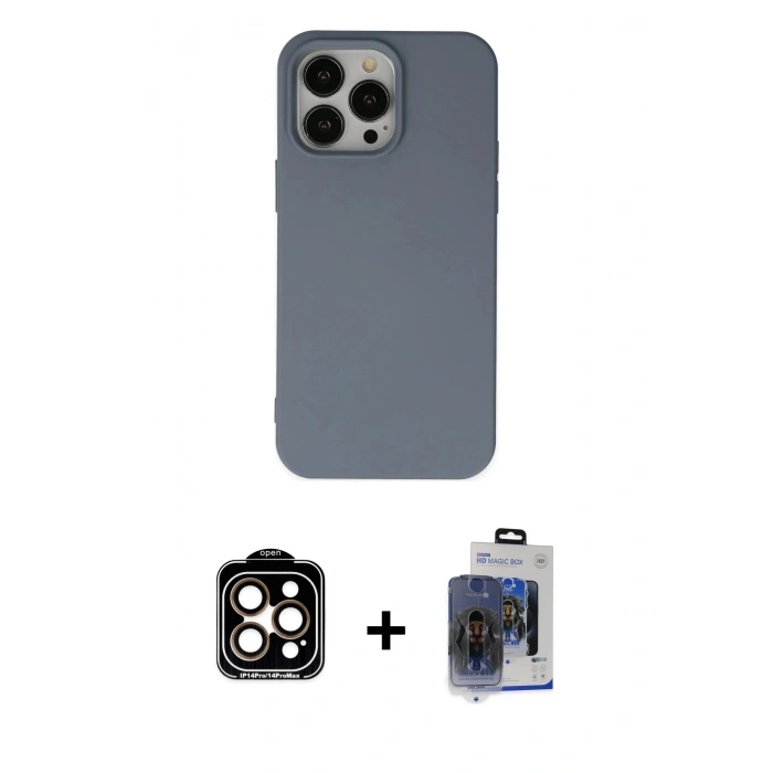 MARSİLYAN™- iPhone 15 Pro Max Kılıf Ahenk Serisi - Siyah Vanessa Magic Cam + Turuncu PVD Metal Kamera Lens