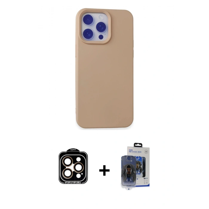 MARSİLYAN™- iPhone 15 Pro Max Kılıf Ahenk Serisi - Siyah Vanessa Magic Cam + Turuncu PVD Metal Kamera Lens