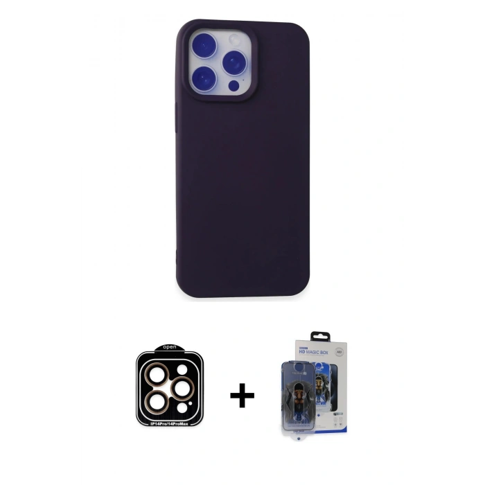 MARSİLYAN™- iPhone 15 Pro Max Kılıf Ahenk Serisi - Siyah Vanessa Magic Cam + Turuncu PVD Metal Kamera Lens