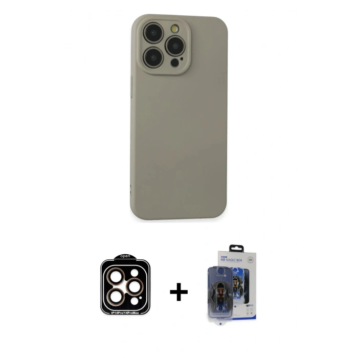 MARSİLYAN™- iPhone 15 Pro Max Kılıf Ahenk Serisi - Siyah Vanessa Magic Cam + Turuncu PVD Metal Kamera Lens