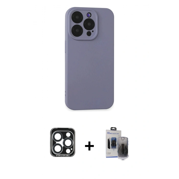 MARSİLYAN™- iPhone 15 Pro Max Kılıf Ahenk Serisi - Siyah Vanessa Magic Hayalet Cam + PVD Metal Kamera Lens - LT