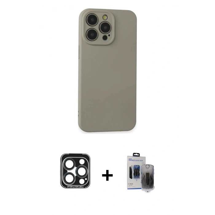 MARSİLYAN™- iPhone 15 Pro Max Kılıf Ahenk Serisi - Siyah Vanessa Magic Hayalet Cam + PVD Metal Kamera Lens - LT