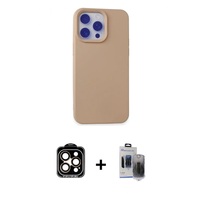 MARSİLYAN™- iPhone 15 Pro Max Kılıf Ahenk Serisi - Siyah Vanessa Magic Hayalet Cam + PVD Metal Kamera Lens - TU