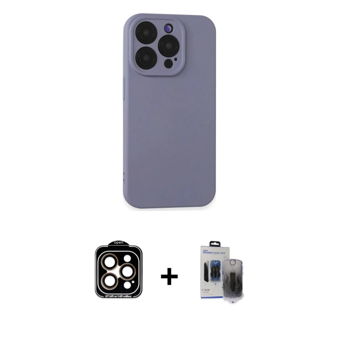 MARSİLYAN™- iPhone 15 Pro Max Kılıf Ahenk Serisi - Siyah Vanessa Magic Hayalet Cam + PVD Metal Kamera Lens - TU
