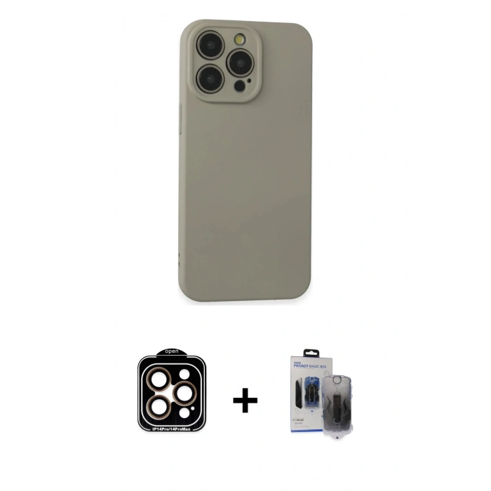 MARSİLYAN™- iPhone 15 Pro Max Kılıf Ahenk Serisi - Siyah Vanessa Magic Hayalet Cam + PVD Metal Kamera Lens - TU