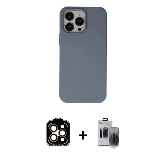 MARSİLYAN™- iPhone 15 Pro Max Kılıf Ahenk Serisi - Siyah Vanessa Magic Hayalet Cam + PVD Metal Kamera Lens - TU