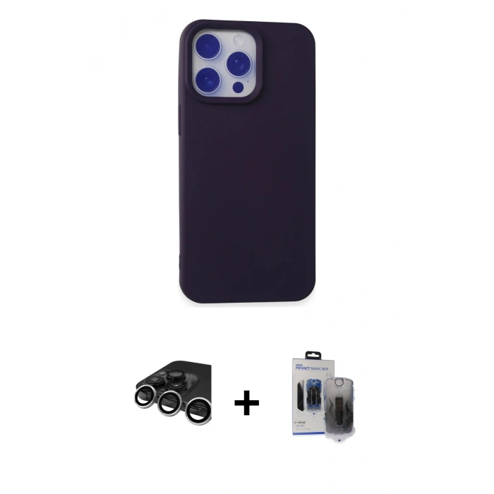 MARSİLYAN™- iPhone 15 Pro Max Kılıf Ahenk Serisi - Siyah Vanessa Magic Hayalet Cam + Raze Metal Kamera Lens - GS