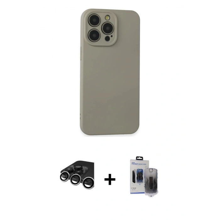 MARSİLYAN™- iPhone 15 Pro Max Kılıf Ahenk Serisi - Siyah Vanessa Magic Hayalet Cam + Raze Metal Kamera Lens - GS