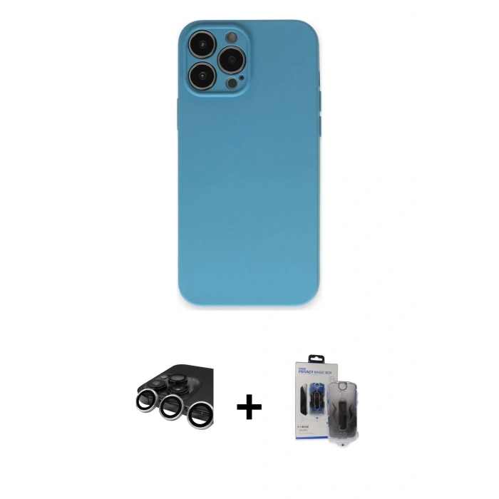 MARSİLYAN™- iPhone 15 Pro Max Kılıf Ahenk Serisi - Siyah Vanessa Magic Hayalet Cam + Raze Metal Kamera Lens - GS