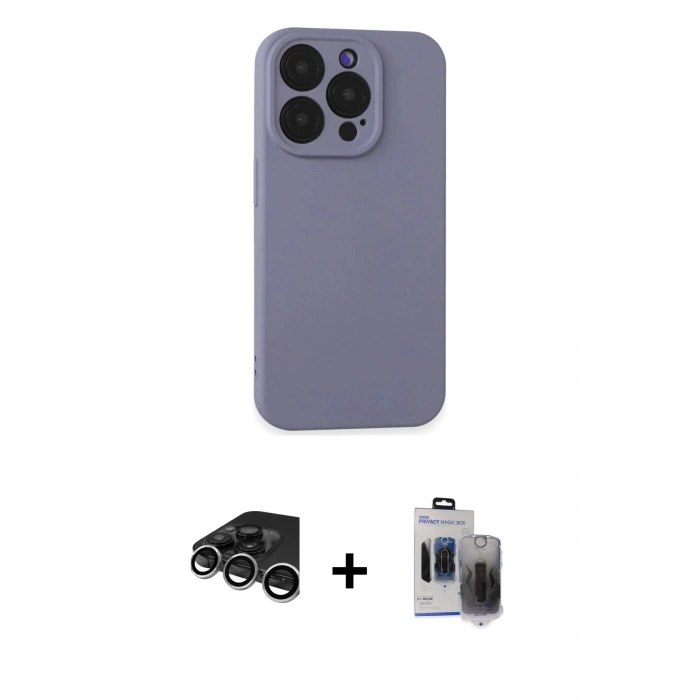 MARSİLYAN™- iPhone 15 Pro Max Kılıf Ahenk Serisi - Siyah Vanessa Magic Hayalet Cam + Raze Metal Kamera Lens - GS