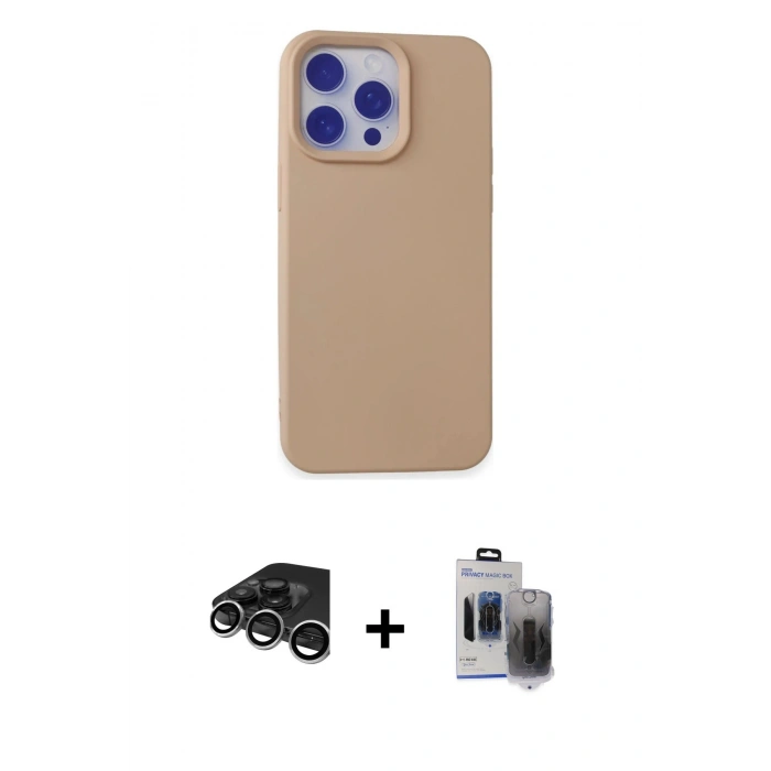 MARSİLYAN™- iPhone 15 Pro Max Kılıf Ahenk Serisi - Siyah Vanessa Magic Hayalet Cam + Raze Metal Kamera Lens - GS