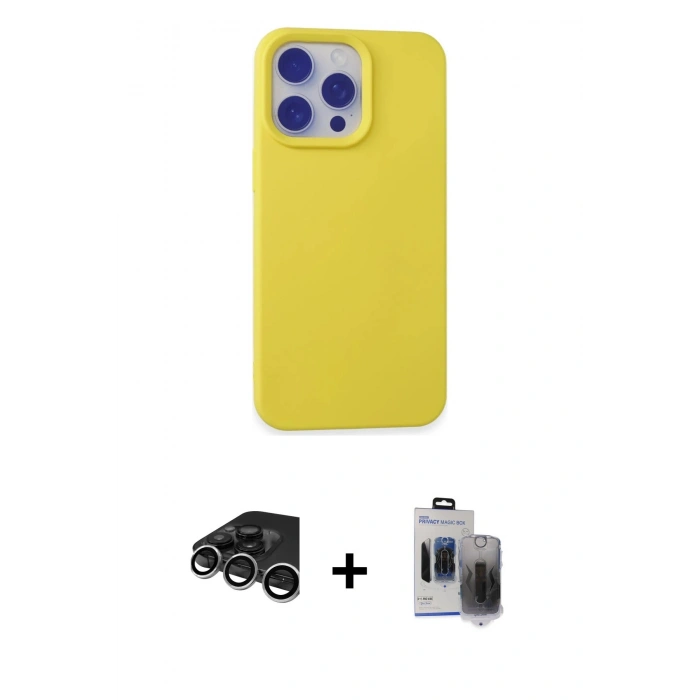 MARSİLYAN™- iPhone 15 Pro Max Kılıf Ahenk Serisi - Siyah Vanessa Magic Hayalet Cam + Raze Metal Kamera Lens - GS