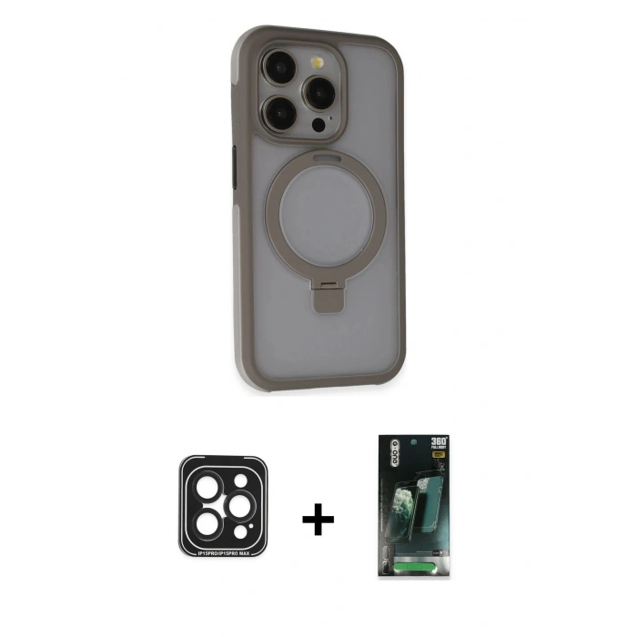 MARSİLYAN™- iPhone 15 Pro Max Kılıf Ahenk Yansıma Özel Seri - Şeffaf 360 Full Body Arka Koruyucu + PVD Metal Kamera Lens - SH