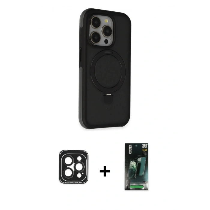 MARSİLYAN™- iPhone 15 Pro Max Kılıf Ahenk Yansıma Özel Seri - Şeffaf 360 Full Body Arka Koruyucu + PVD Metal Kamera Lens - SH