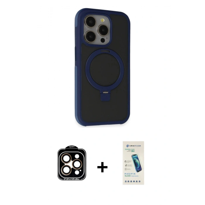 MARSİLYAN™- iPhone 15 Pro Max Kılıf Ahenk Yansıma Özel Seri - Şeffaf Pasifik Cam Ekran Koruyucu + PVD Metal Kamera Lens - TU