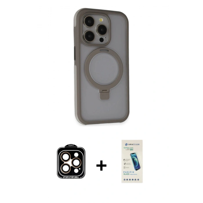 MARSİLYAN™- iPhone 15 Pro Max Kılıf Ahenk Yansıma Özel Seri - Şeffaf Pasifik Cam Ekran Koruyucu + PVD Metal Kamera Lens - TU