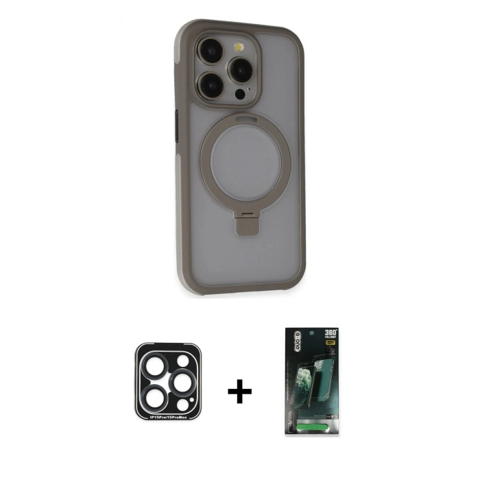 MARSİLYAN™- iPhone 15 Pro Max Kılıf Ahenk Yansıma Özel Seri - Siyah 360 Mat Full Body Arka Koruyucu + PVD Metal Kamera Lens - LT