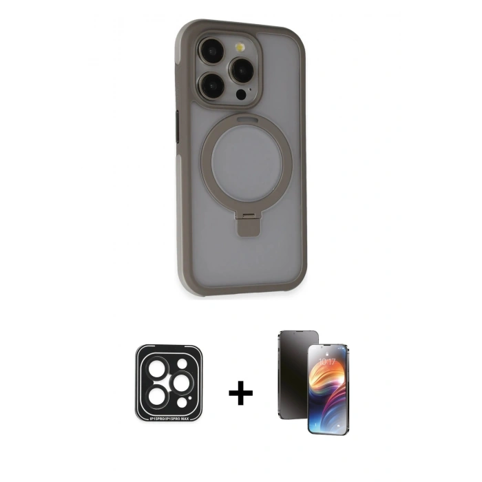 MARSİLYAN™- iPhone 15 Pro Max Kılıf Ahenk Yansıma Özel Seri - Siyah 3D Antistatik Mat Seramik Nano Ekran Koruyucu + Siyah PVD Metal Kamera Lens