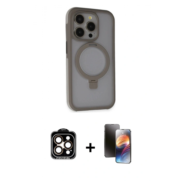 MARSİLYAN™- iPhone 15 Pro Max Kılıf Ahenk Yansıma Özel Seri - Siyah 3D Antistatik Mat Seramik Nano Ekran Koruyucu + PVD Metal Kamera Lens - TU