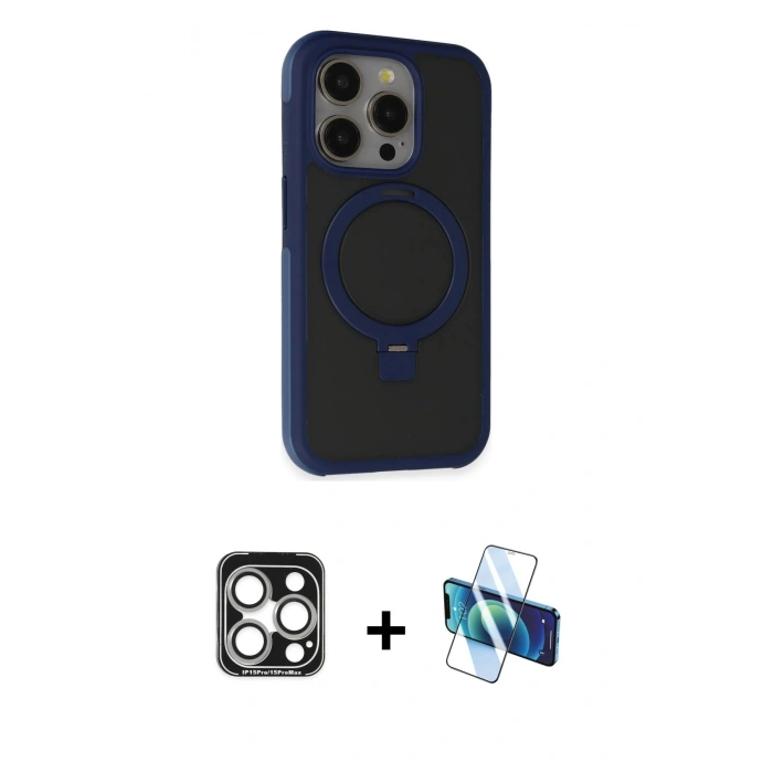 MARSİLYAN™- iPhone 15 Pro Max Kılıf Ahenk Yansıma Özel Seri - Siyah 3D Antistatik Seramik Nano Ekran Koruyucu + PVD Metal Kamera Lens - GS