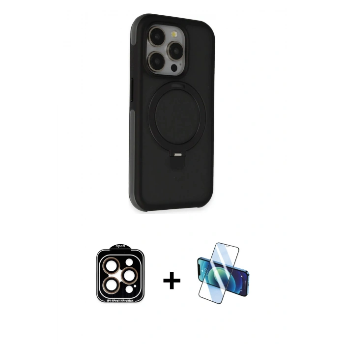 MARSİLYAN™- iPhone 15 Pro Max Kılıf Ahenk Yansıma Özel Seri - Siyah 3D Antistatik Seramik Nano Ekran Koruyucu + PVD Metal Kamera Lens - TU