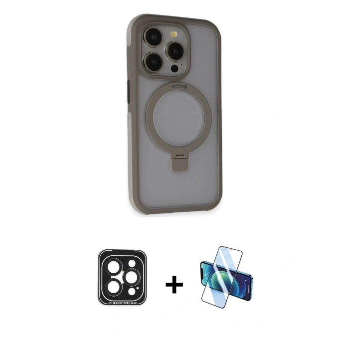 MARSİLYAN™- iPhone 15 Pro Max Kılıf Ahenk Yansıma Özel Seri - Siyah 3D Antistatik Seramik Nano Ekran Koruyucu + Siyah PVD Metal Kamera Lens