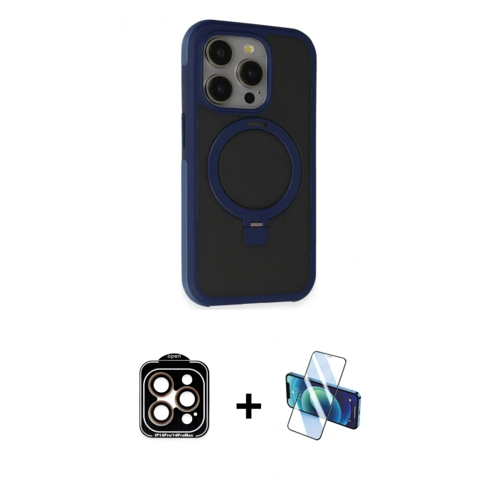 MARSİLYAN™- iPhone 15 Pro Max Kılıf Ahenk Yansıma Özel Seri - Siyah 3D Antistatik Seramik Nano Ekran Koruyucu + Turuncu PVD Metal Kamera Lens